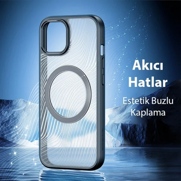 Dux Ducis iPhone 15 Plus Aimo Series MagSafe Premium Buzlu Sert PC-TPU Kılıf-(5775)