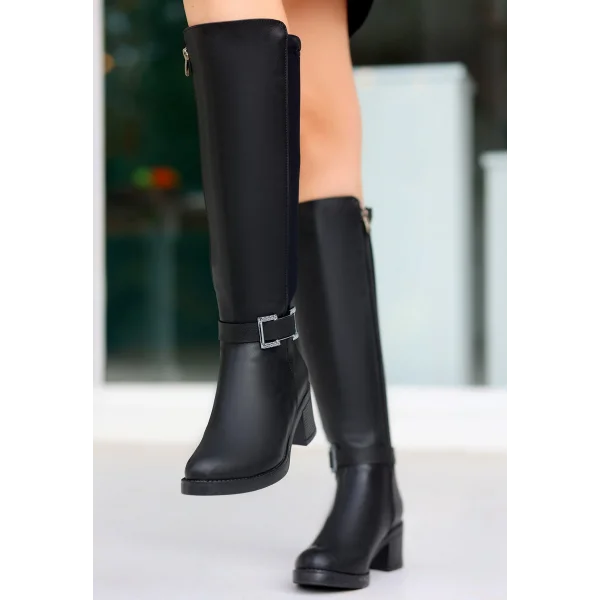 Emrat Siyah Cilt Topuklu Çizme