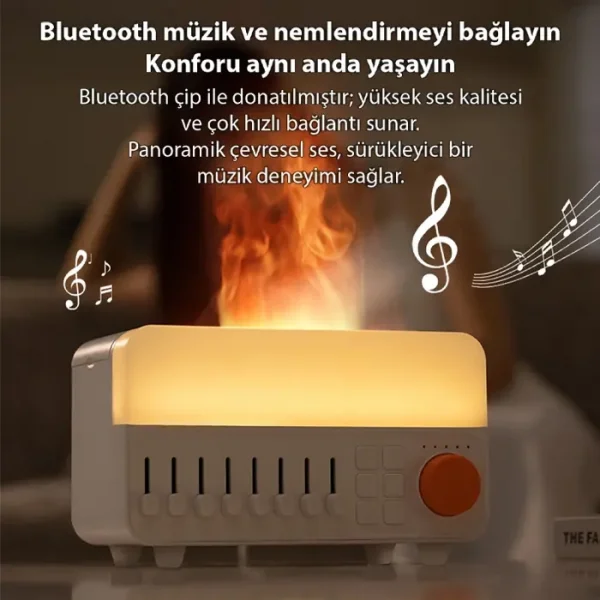 Ezere A14 Bluetooth Hoparlörlü Alev Efektli 8 Sesli Renkli Alev Görünümlü Aromaterapi Difüzörü Ultrasonik Hava Nemlendici-(5775)
