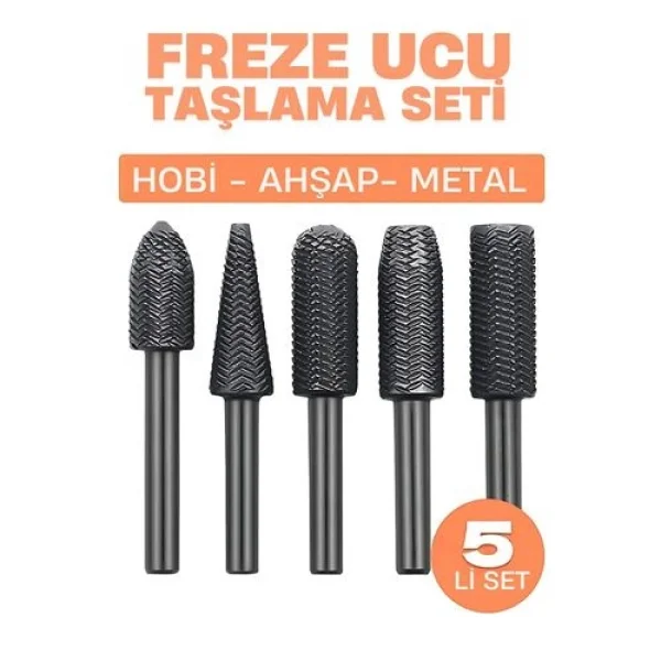 Freze Ucu Taşlama Seti Profesyonel Çelik Rotary Burr Seti  5li Metal İşleme Uçları