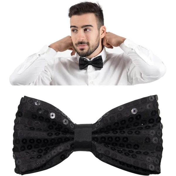 Gece Işıltısı Siyah Payetli Pullu Papyon 7x2 Cm