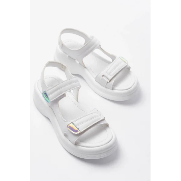 Ginya Beyaz Cilt Cırt Cırtlı Sandalet