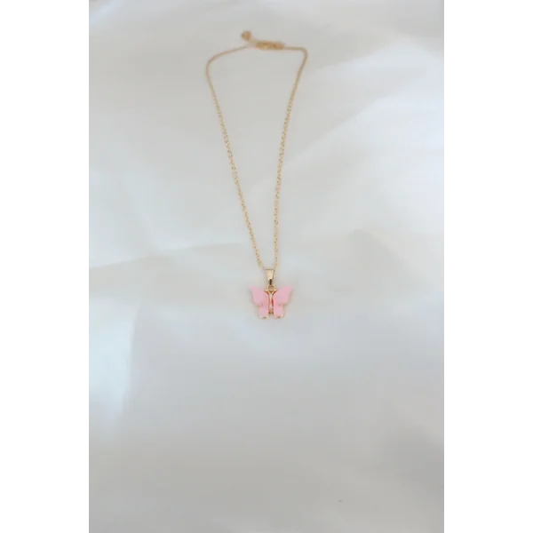 Gold Kaplama Pembe Sedefli Kelebek Kolye