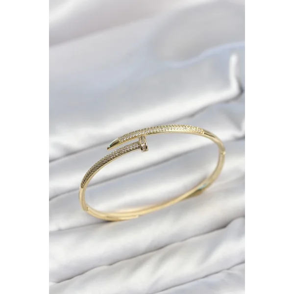 Gold Renk Çivi Model Zirkon Taşlı Kadın Kelepçe Bileklik