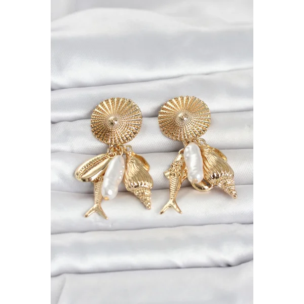 Gold Renk Deniz Temalı Vintage Kadın Küpe