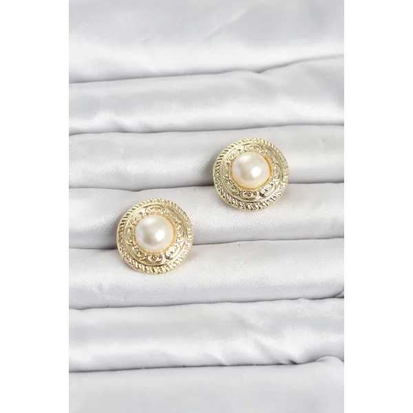 Gold Renk İncili Model Düğme veya Manşet Broşu
