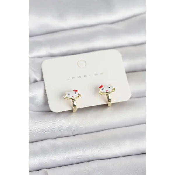 Gold Renk Kedi Model Mineli Çocuk Küpe