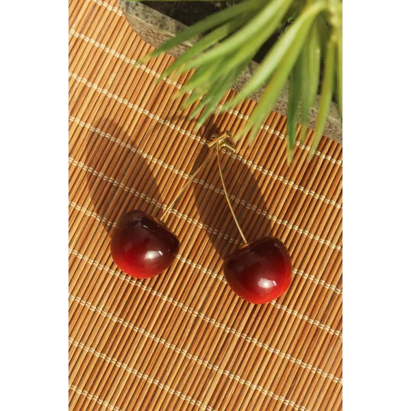 Gold Renk Kiraz Model Kadın Küpe