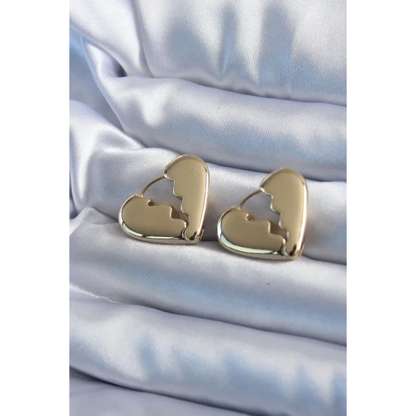 Gold Renk Kırık Kalp Model Pirinç Kadın Küpe