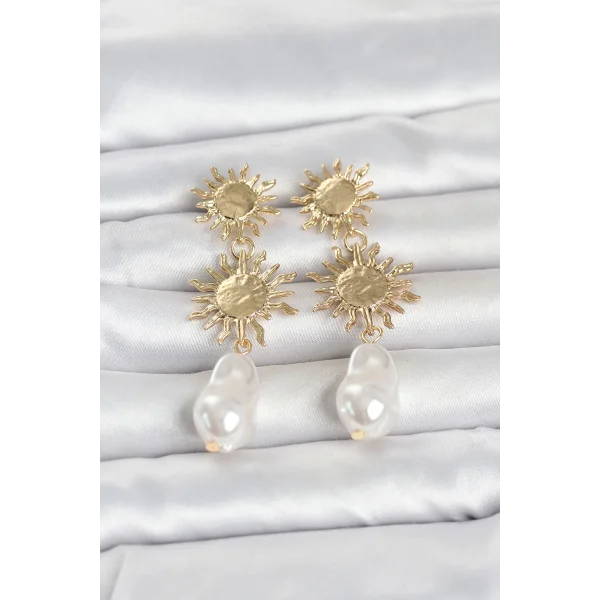 Gold Renk Pirinç Güneş Model Detaylı Kadın Küpe