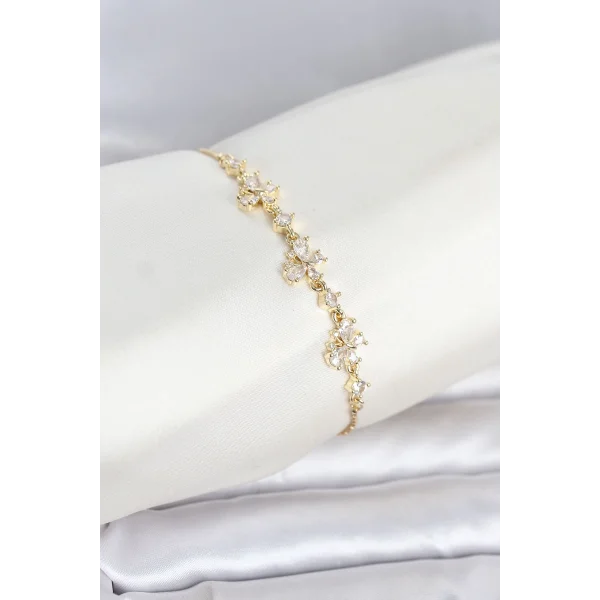 Gold Renk Pirinç Kelebek Model Asansörlü Model Kadın Bileklik