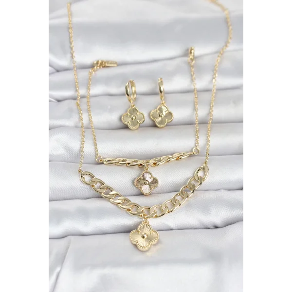 Gold Renk Pirinç Kolye Bileklik ve Küpe Seti