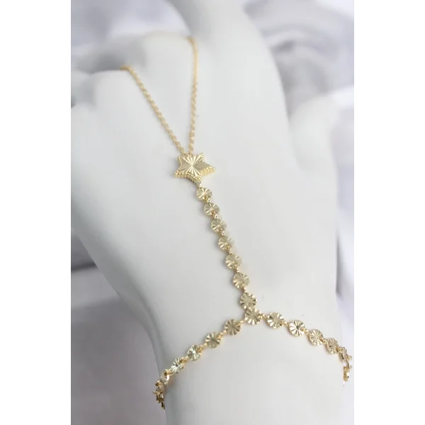 Gold Renk Pirinç Lazerli Yıldız Model Zirkon Taşlı Şahmeran