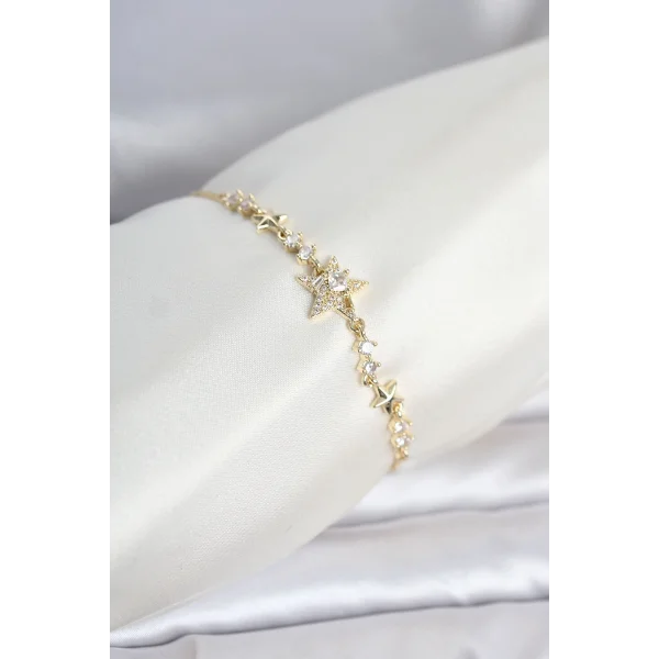 Gold Renk Pirinç Yıldız Model Asansörlü Kadın Bileklik