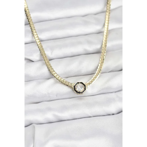 Gold Renk Pirinç Zirkon Taşlı Kadın Kolye