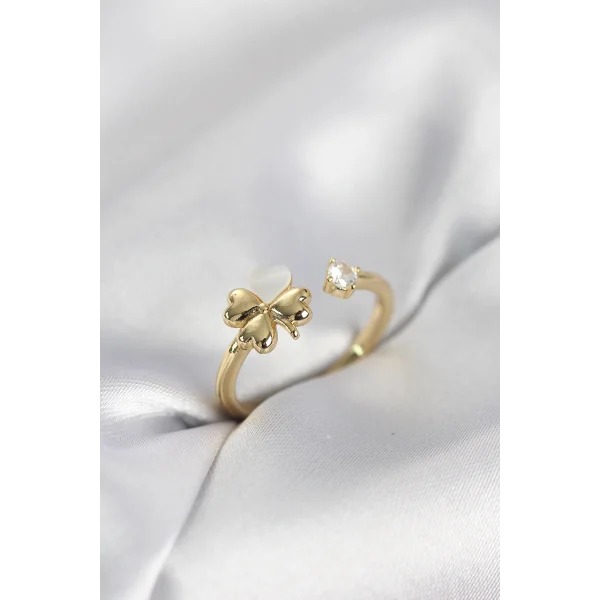 Gold Renk Yonca Model Sedefli Kadın Yüzük