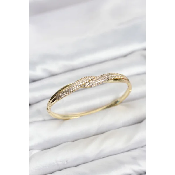 Gold Renk Zirkon Taşlı Sarmal Model Kadın Kelepçe Bileklik