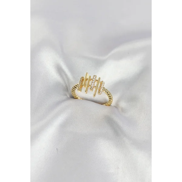 Gold Renk Zirkon Taşlı Sütun Model Kadın Yüzük