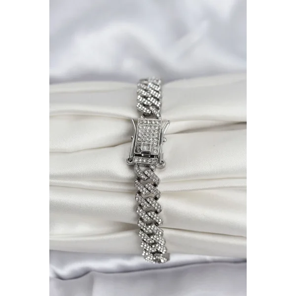 Gümüş Renk Pirinç Cuba Chain Gurmet Bileklik