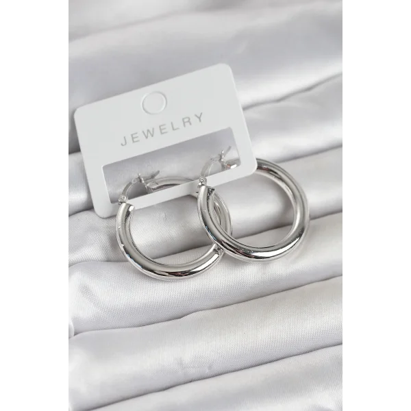 Gümüş Renk Pirinç Halka 30 mm Kadın Küpe