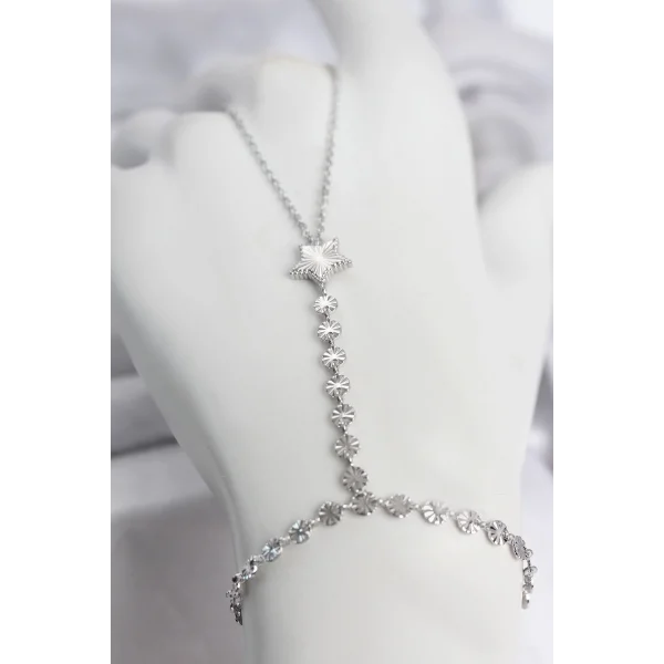 Gümüş Renk Pirinç Lazerli Yıldız Model Zirkon Taşlı Şahmeran