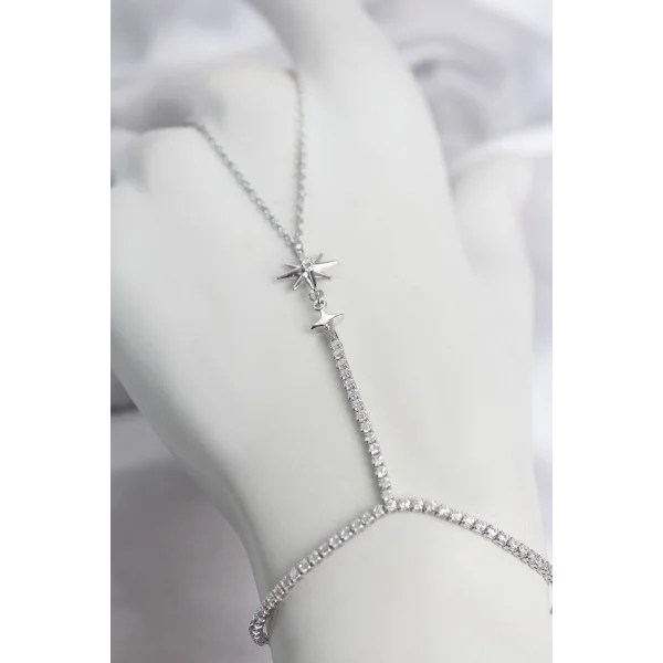 Gümüş Renk Pirinç Zirkon Taşlı Kutup Yıldızı Model Şahmeran