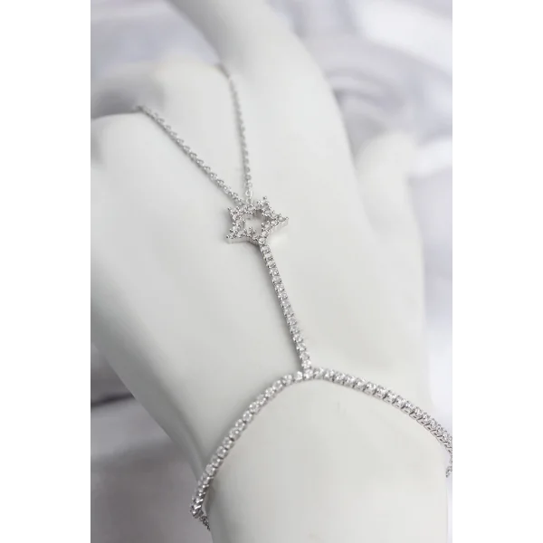 Gümüş Renk Pirinç Zirkon Taşlı Yıldız Model Şahmeran