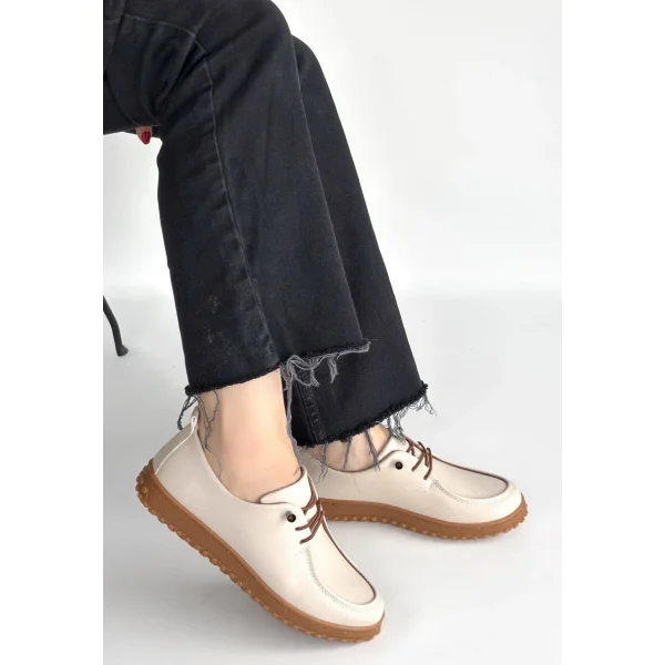 Guot Bej Cilt Bağcıklı Babet Ayakkabı