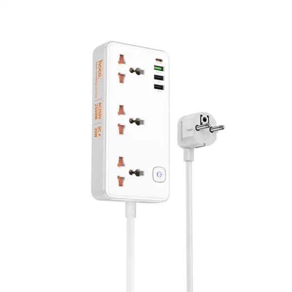 HOCO AC8A 2500W 3 Priz + 3 USB + 30W Type-C Multifonksiyonel Priz Çoğaltıcı Şarj Aleti-(5775)