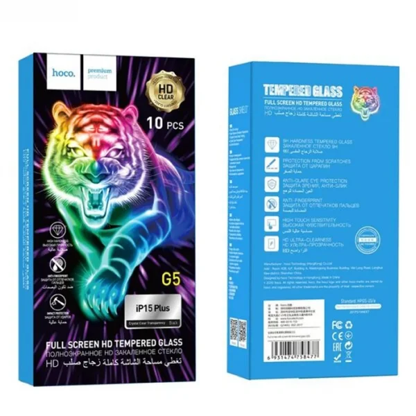 HOCO iPhone 15 Plus Full HD Tempered Kırılmaz Cam Ekran Koruyucu 10 Adet Set-(5775)