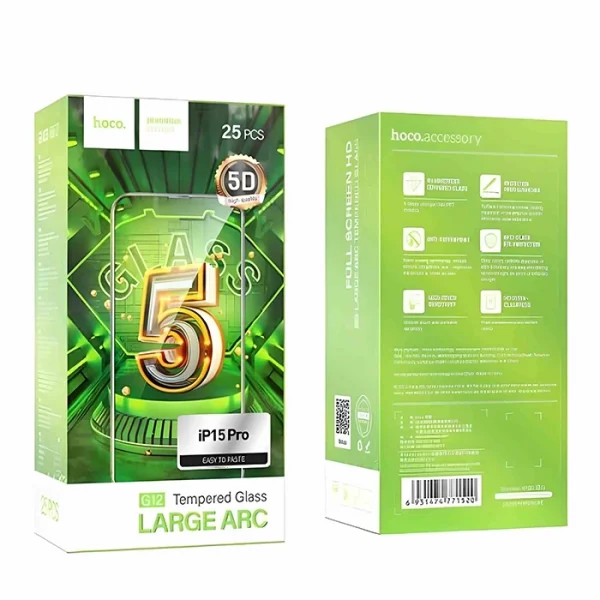 HOCO iPhone 15 Pro 5D Ful Tempered Kırılmaz Cam Ekran Koruyucu 25 Adet Set-(5775)