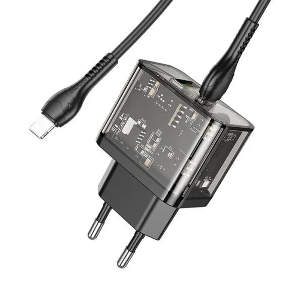 HOCO N34 PD20W USB+Type-C + iPhone Lightning Kablo Hızlı Şarj Adaptör Seti-(5775)