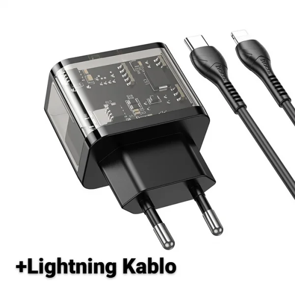 HOCO N34 PD20W USB+Type-C + iPhone Lightning Kablo Hızlı Şarj Adaptör Seti-(5775)