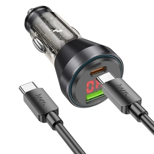HOCO NZ12B Unimpeded PD48W USB + Type-C Araç Çakmaklı Hızlı Şarj Aleti + Type-C to Type-C Kablo-(5775)