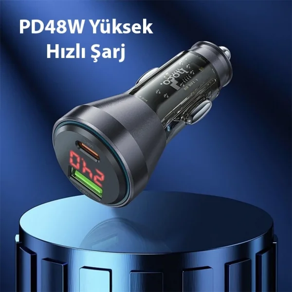 HOCO NZ12B Unimpeded PD48W USB + Type-C Araç Çakmaklık Hızlı Şarj Aleti-(5775)