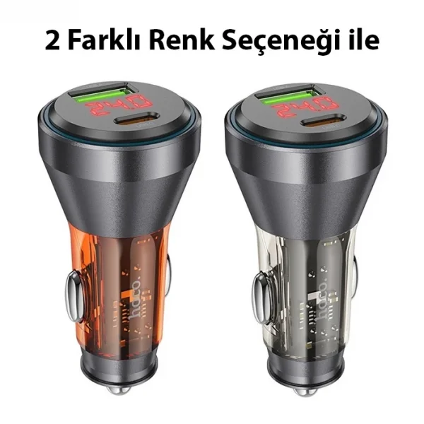 HOCO NZ12B Unimpeded PD48W USB + Type-C Araç Çakmaklık Hızlı Şarj Aleti-(5775)