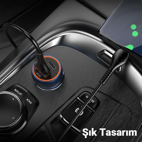 HOCO Z46A PD20W+QC3.0 USB+Type-C Giriş Araç içi Çakmaklık Hızlı Şarj Aleti-(5775)