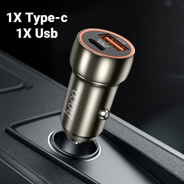HOCO Z46A PD20W+QC3.0 USB+Type-C Giriş Araç içi Çakmaklık Hızlı Şarj Aleti-(5775)