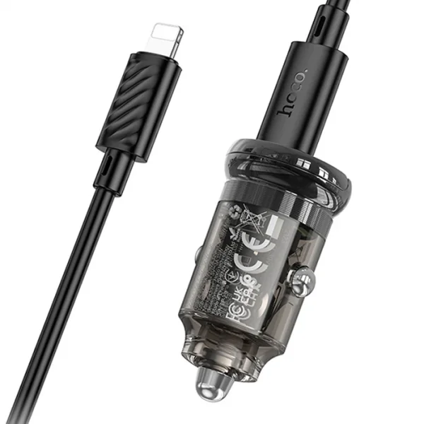 HOCO Z53A Vision PD30W Type-C + USB QC3.0 Girişli Araç Çakmaklık Hızlı Şarj Aleti + Type-C to iPhone-(5775)