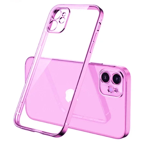 iPhone 12 6.1inç Renkli Kenar Şeffaf Kılıf Kamera Korumalı Kılıf-(5775)