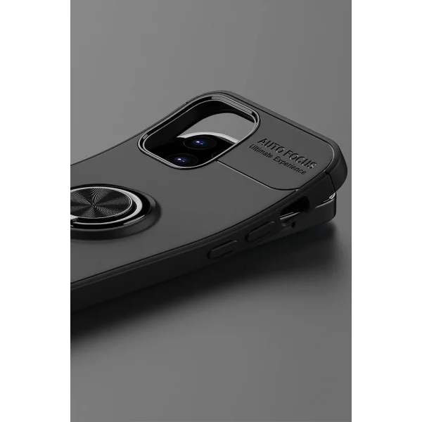 iPhone 12 Kılıf Range Yüzüklü Silikon - Siyah-(5796)