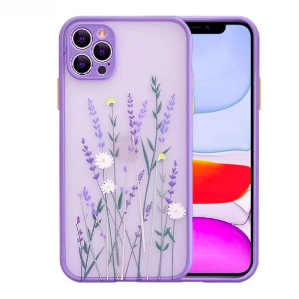 iPhone 12 Pro Max 6.7inç Kamera Korumalı Çiçek Desenli Silikon Kılıf-(5775)