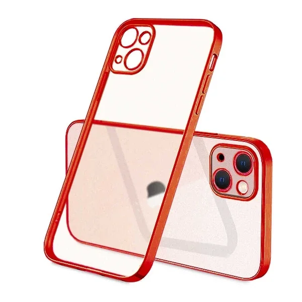 iPhone 13 Mini Renkli Kenar Şeffaf Kılıf Kamera Korumalı Silikon Kılıf-(5775)