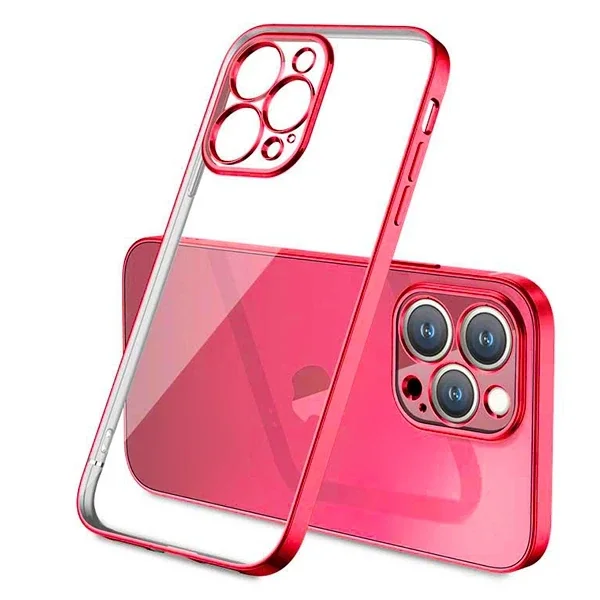 iPhone 13 Pro Renkli Kenar Şeffaf Kılıf Kamera Korumalı Silikon Kılıf-(5775)