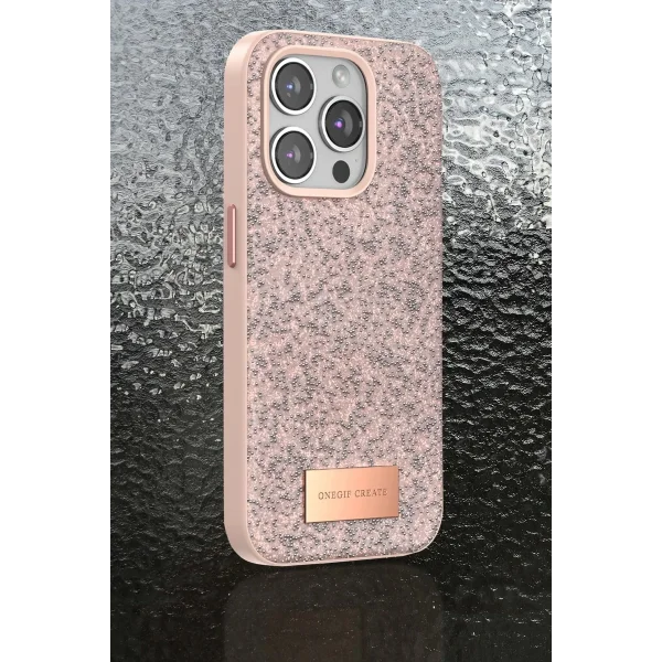 iPhone 14 Pro Max Bright Simli Kapak - Pembe-(5796)