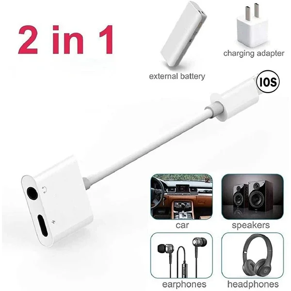 İPhone-3.5mm Kulaklık Ve Şarj Dönüştürücü Başlık Adaptör Kablo-(5775)