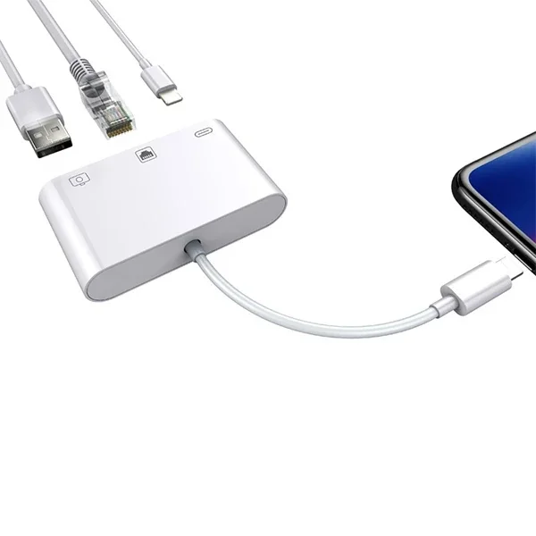 İPhone/İPad 3İN1 Ethernet RJ45 Ve Usb Kamera Adaptörü NK107-(5775)
