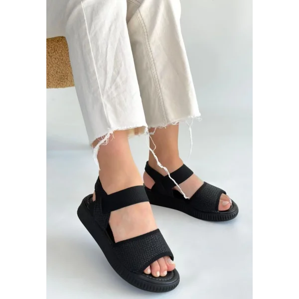 Jake Siyah Hasır Cilt Sandalet