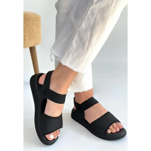 Jake Siyah Hasır Cilt Sandalet