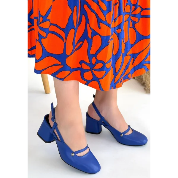 Jecci Mavi Cilt Topuklu Ayakkabı